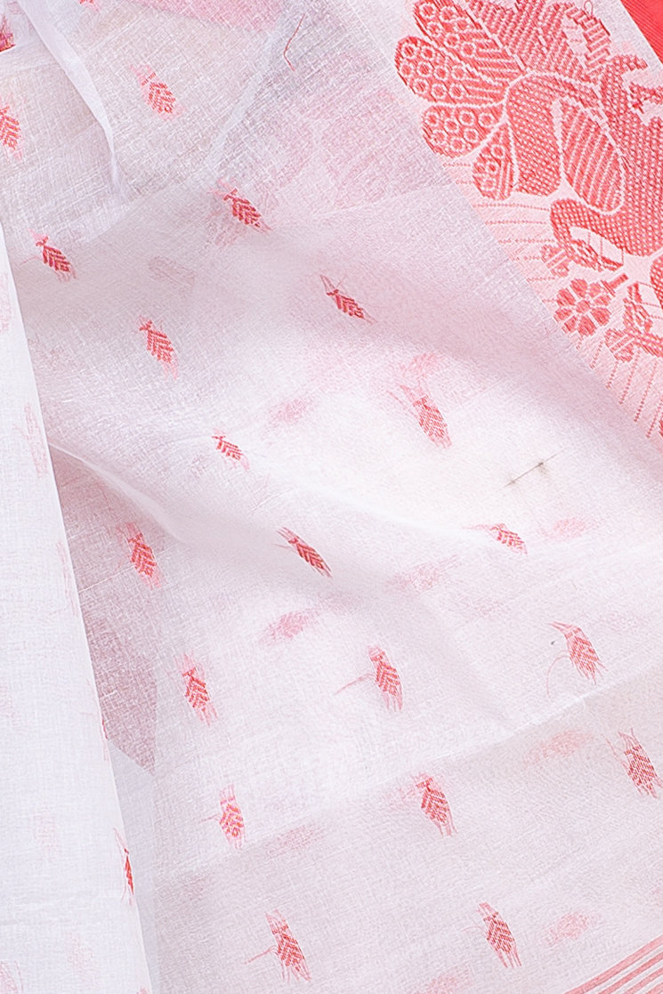 White Pure Cotton MOYUR PAR Tant Saree (903)